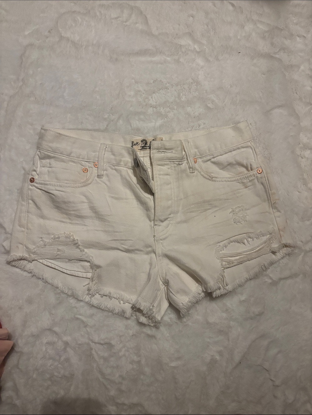 We The Free White Distressed Denim Cutoff Shorts
